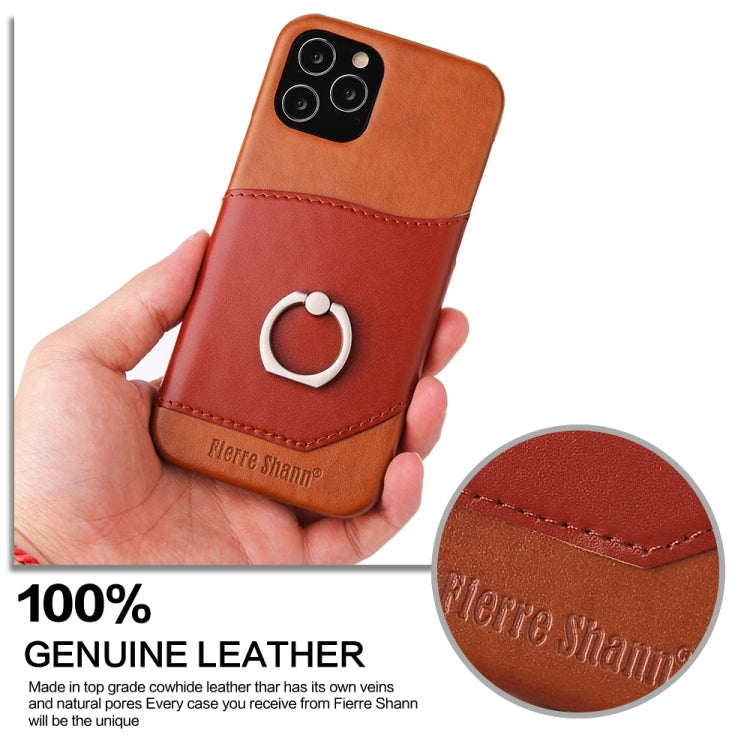 For iPhone 12 Pro Max Fierre Shann Oil Wax Texture Genuine Leather Back Cover Case with 360 Degree Rotation Holder & Card Slot(Light Brown+Dark Brown) - iPhone 12 Pro Max Cases by FIERRE SHANN | Online Shopping UK | buy2fix