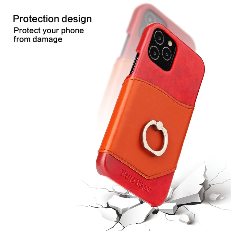 For iPhone 12 Pro Max Fierre Shann Oil Wax Texture Genuine Leather Back Cover Case with 360 Degree Rotation Holder & Card Slot(Red+Light Brown) - iPhone 12 Pro Max Cases by FIERRE SHANN | Online Shopping UK | buy2fix