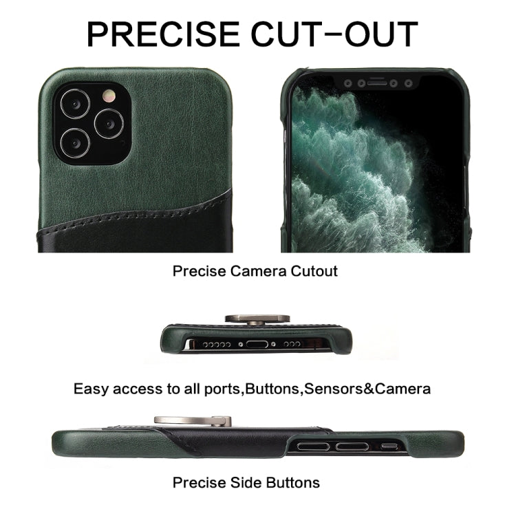 For iPhone 12 Pro Max Fierre Shann Oil Wax Texture Genuine Leather Back Cover Case with 360 Degree Rotation Holder & Card Slot(Black+Green) - iPhone 12 Pro Max Cases by FIERRE SHANN | Online Shopping UK | buy2fix