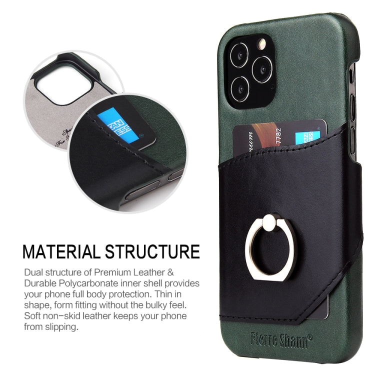 For iPhone 12 Pro Max Fierre Shann Oil Wax Texture Genuine Leather Back Cover Case with 360 Degree Rotation Holder & Card Slot(Black+Green) - iPhone 12 Pro Max Cases by FIERRE SHANN | Online Shopping UK | buy2fix