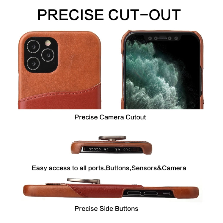For iPhone 12 / 12 Pro Fierre Shann Oil Wax Texture Genuine Leather Back Cover Case with 360 Degree Rotation Holder & Card Slot(Light Brown+Dark Brown) - iPhone 12 / 12 Pro Cases by FIERRE SHANN | Online Shopping UK | buy2fix