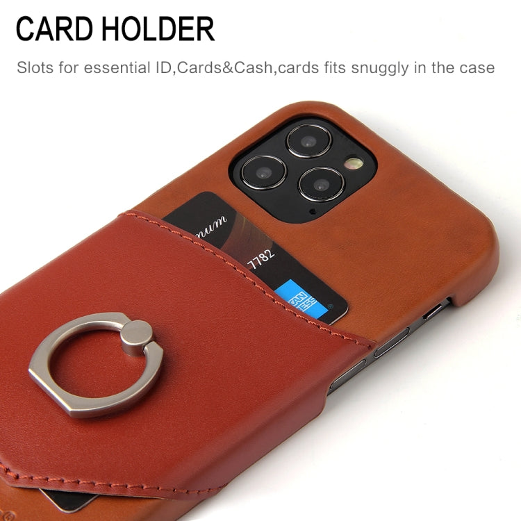 For iPhone 12 / 12 Pro Fierre Shann Oil Wax Texture Genuine Leather Back Cover Case with 360 Degree Rotation Holder & Card Slot(Light Brown+Dark Brown) - iPhone 12 / 12 Pro Cases by FIERRE SHANN | Online Shopping UK | buy2fix