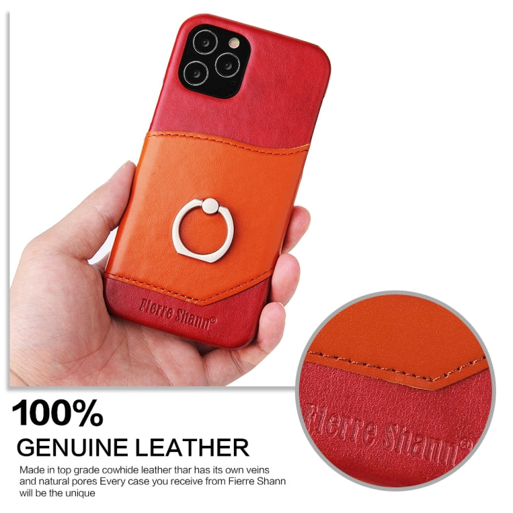 For iPhone 12 / 12 Pro Fierre Shann Oil Wax Texture Genuine Leather Back Cover Case with 360 Degree Rotation Holder & Card Slot(Red+Light Brown) - iPhone 12 / 12 Pro Cases by FIERRE SHANN | Online Shopping UK | buy2fix