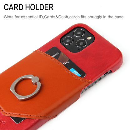 For iPhone 12 / 12 Pro Fierre Shann Oil Wax Texture Genuine Leather Back Cover Case with 360 Degree Rotation Holder & Card Slot(Red+Light Brown) - iPhone 12 / 12 Pro Cases by FIERRE SHANN | Online Shopping UK | buy2fix