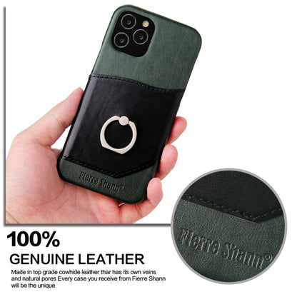For iPhone 12 / 12 Pro Fierre Shann Oil Wax Texture Genuine Leather Back Cover Case with 360 Degree Rotation Holder & Card Slot(Black+Green) - iPhone 12 / 12 Pro Cases by FIERRE SHANN | Online Shopping UK | buy2fix