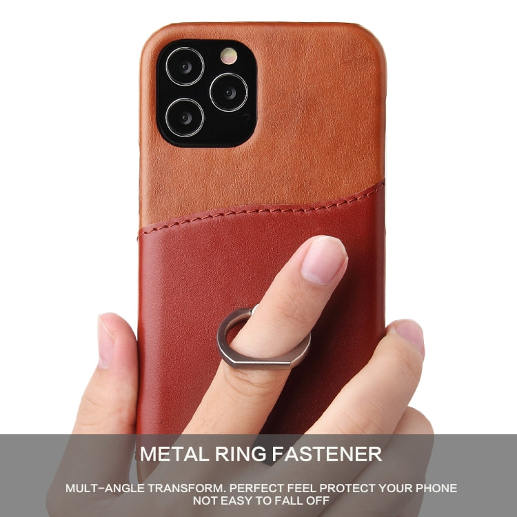 For iPhone 12 mini Fierre Shann Oil Wax Texture Genuine Leather Back Cover Case with 360 Degree Rotation Holder & Card Slot(Light Brown+Dark Brown) - iPhone 12 mini Cases by FIERRE SHANN | Online Shopping UK | buy2fix