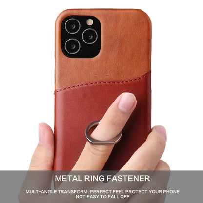 For iPhone 12 mini Fierre Shann Oil Wax Texture Genuine Leather Back Cover Case with 360 Degree Rotation Holder & Card Slot(Light Brown+Dark Brown) - iPhone 12 mini Cases by FIERRE SHANN | Online Shopping UK | buy2fix