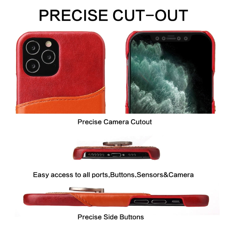 For iPhone 12 mini Fierre Shann Oil Wax Texture Genuine Leather Back Cover Case with 360 Degree Rotation Holder & Card Slot(Red+Light Brown) - iPhone 12 mini Cases by FIERRE SHANN | Online Shopping UK | buy2fix