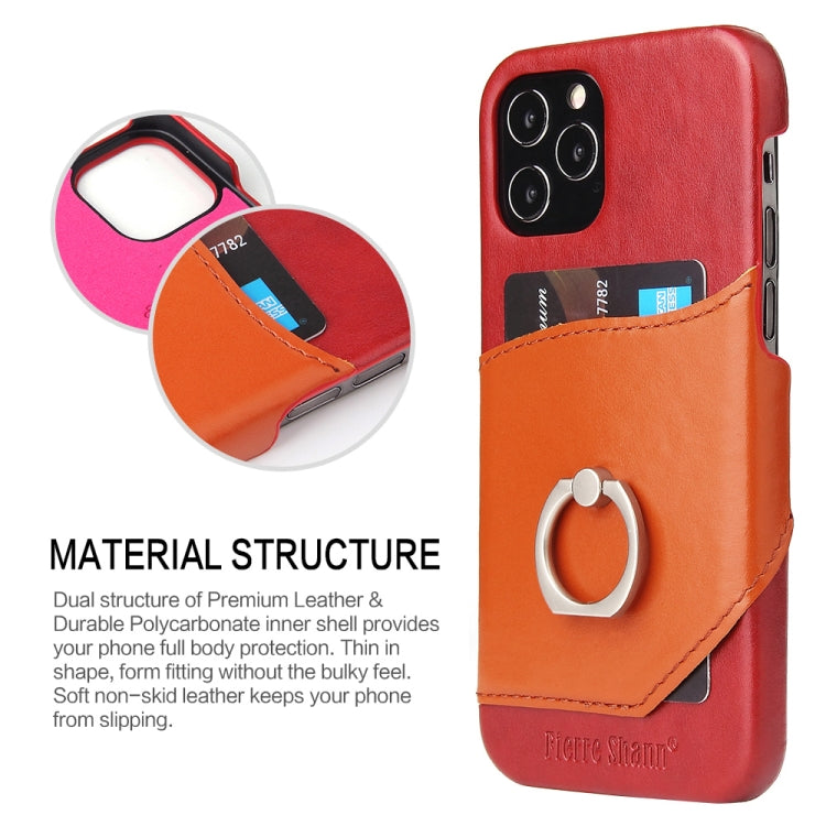 For iPhone 12 mini Fierre Shann Oil Wax Texture Genuine Leather Back Cover Case with 360 Degree Rotation Holder & Card Slot(Red+Light Brown) - iPhone 12 mini Cases by FIERRE SHANN | Online Shopping UK | buy2fix
