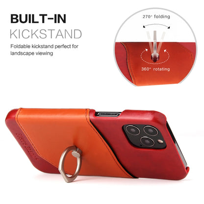 For iPhone 12 mini Fierre Shann Oil Wax Texture Genuine Leather Back Cover Case with 360 Degree Rotation Holder & Card Slot(Red+Light Brown) - iPhone 12 mini Cases by FIERRE SHANN | Online Shopping UK | buy2fix