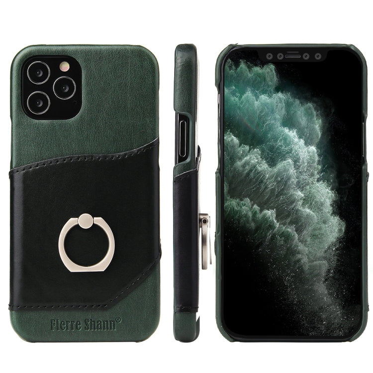 For iPhone 12 mini Fierre Shann Oil Wax Texture Genuine Leather Back Cover Case with 360 Degree Rotation Holder & Card Slot(Black+Green) - iPhone 12 mini Cases by FIERRE SHANN | Online Shopping UK | buy2fix