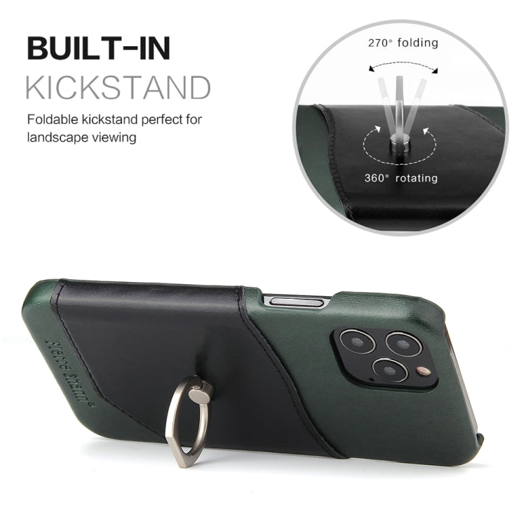 For iPhone 12 mini Fierre Shann Oil Wax Texture Genuine Leather Back Cover Case with 360 Degree Rotation Holder & Card Slot(Black+Green) - iPhone 12 mini Cases by FIERRE SHANN | Online Shopping UK | buy2fix