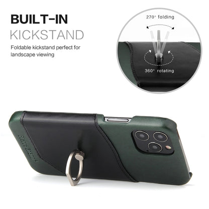 For iPhone 12 mini Fierre Shann Oil Wax Texture Genuine Leather Back Cover Case with 360 Degree Rotation Holder & Card Slot(Black+Green) - iPhone 12 mini Cases by FIERRE SHANN | Online Shopping UK | buy2fix