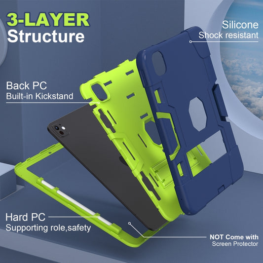 For iPad Pro 11 2025 / 2024 Contrast Color Silicone Acrylic PC Tablet Case with Holder(Navy Blue Yellow Green) by buy2fix