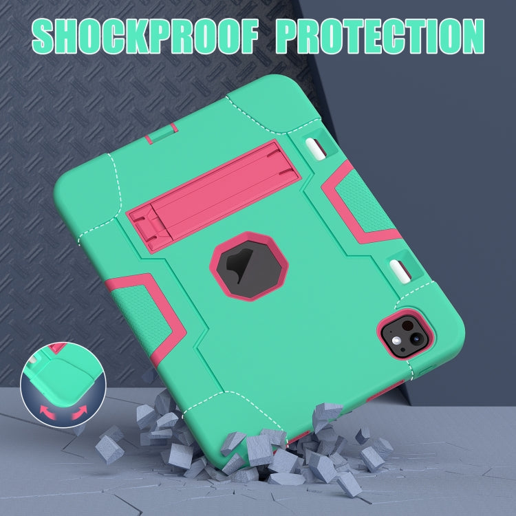 For iPad Pro 13 2025 / 2024 Contrast Color Silicone Acrylic PC Tablet Case with Holder(Mint Green Rose Red) by buy2fix