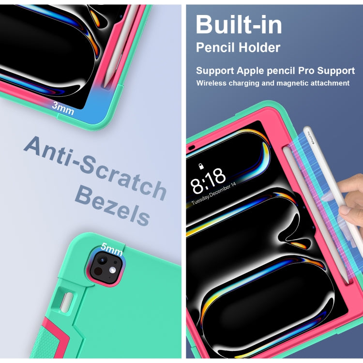 For iPad Pro 13 2025 / 2024 Contrast Color Silicone Acrylic PC Tablet Case with Holder(Mint Green Rose Red) by buy2fix