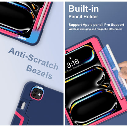 For iPad Pro 13 2025 / 2024 Contrast Color Silicone Acrylic PC Tablet Case with Holder(Navy Blue Rose Red) by buy2fix