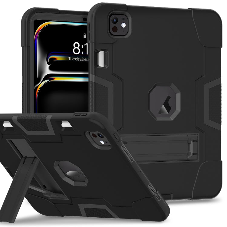 For iPad Pro 13 2025 / 2024 Contrast Color Silicone Acrylic PC Tablet Case with Holder(Black) by buy2fix