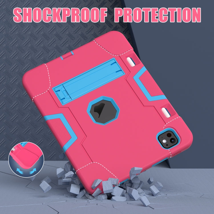 For iPad Pro 13 2025 / 2024 Contrast Color Silicone Acrylic PC Tablet Case with Holder(Rose Red Blue) by buy2fix