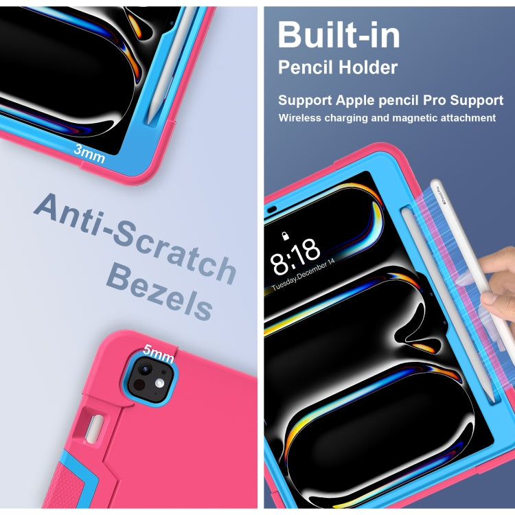 For iPad Pro 13 2025 / 2024 Contrast Color Silicone Acrylic PC Tablet Case with Holder(Rose Red Blue) by buy2fix