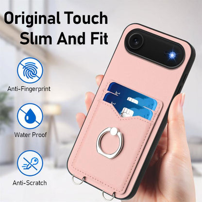 For iPhone Air R20 Crossbody Rope Ring Card Holder Phone Case(Pink) - iPhone Air Cases by buy2fix | Online Shopping UK | buy2fix