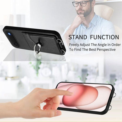 For iPhone Air R20 Crossbody Rope Ring Card Holder Phone Case(Black) - iPhone Air Cases by buy2fix | Online Shopping UK | buy2fix