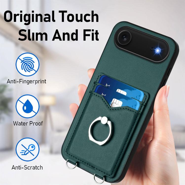 For iPhone Air R20 Crossbody Rope Ring Card Holder Phone Case(Green) - iPhone Air Cases by buy2fix | Online Shopping UK | buy2fix