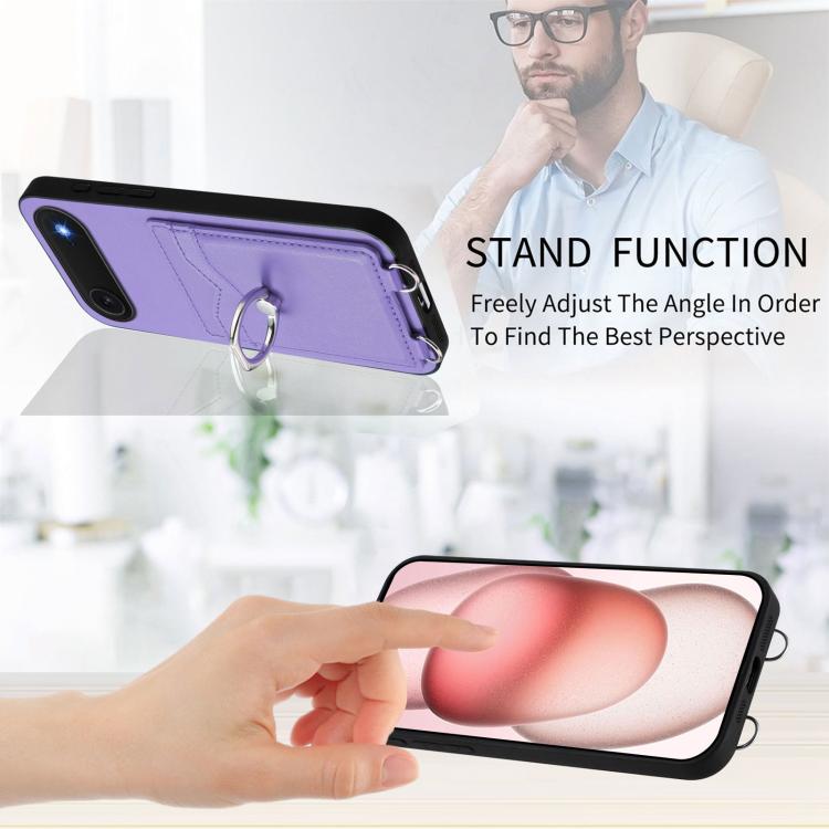 For iPhone Air R20 Crossbody Rope Ring Card Holder Phone Case(Purple) - iPhone Air Cases by buy2fix | Online Shopping UK | buy2fix