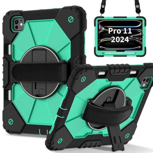 For iPad Pro 11 2024 Contrast Color Robot Silicone Hybrid PC Tablet Case(Black Mint Green) - iPad Pro 11 2024 Cases by buy2fix | Online Shopping UK | buy2fix