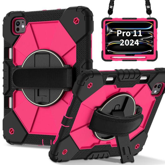 For iPad Pro 11 2024 Contrast Color Robot Silicone Hybrid PC Tablet Case(Black Rose Red) - iPad Pro 11 2024 Cases by buy2fix | Online Shopping UK | buy2fix