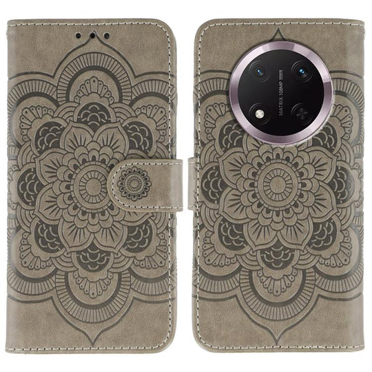 For Honor Magic7 Lite Sun Mandala Embossing Pattern Phone Leather Case(Grey)