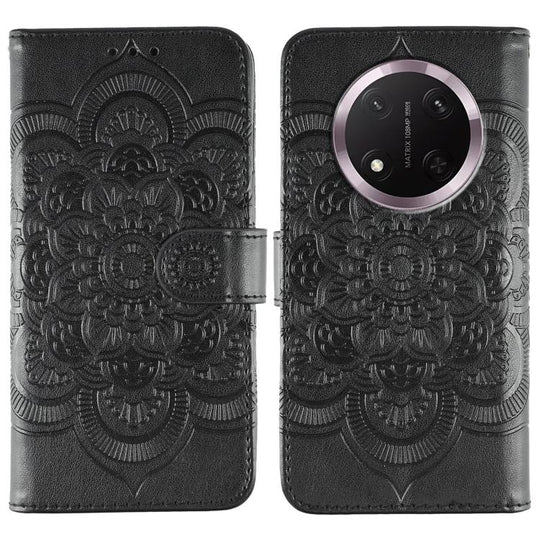For Honor Magic7 Lite Sun Mandala Embossing Pattern Phone Leather Case(Black)