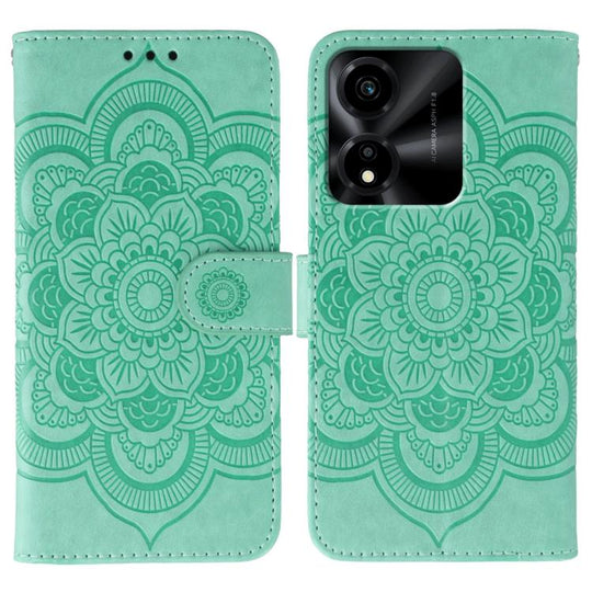 For Honor X5c Plus Sun Mandala Embossing Pattern Phone Leather Case(Green)