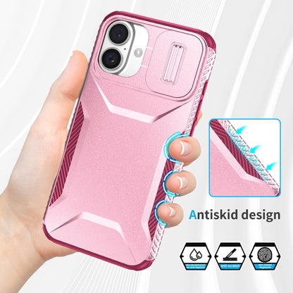 For iPhone 16 Sliding Camshield Phone Case(Pink + Rose Red) - iPhone 16 Cases by buy2fix | Online Shopping UK | buy2fix