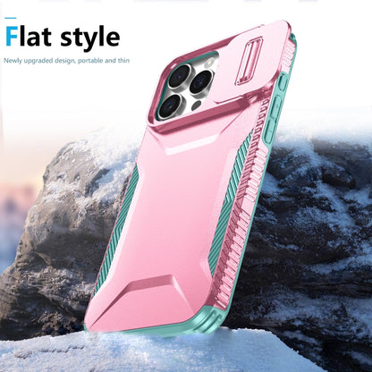 For iPhone 16 Pro Sliding Camshield Phone Case(Pink + Grey Green) - iPhone 16 Pro Cases by buy2fix | Online Shopping UK | buy2fix