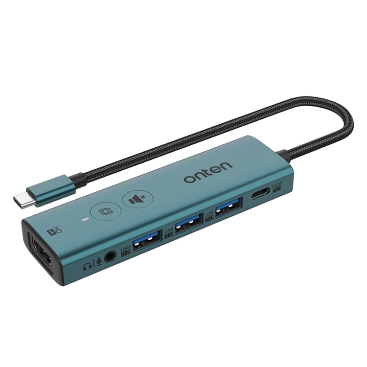 Onten UC123+ USB-C / Type-C to HDTV Multi-function HUB Docking Station with Button, Length:1.5m(Green) - USB HUB by Onten | Online Shopping UK | buy2fix