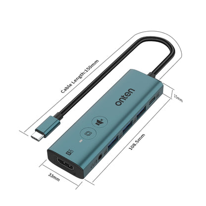 Onten UC123+ USB-C / Type-C to HDTV Multi-function HUB Docking Station with Button, Length:1.5m(Green) - USB HUB by Onten | Online Shopping UK | buy2fix