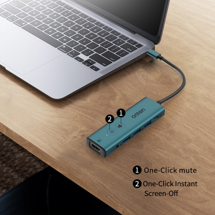 Onten UC123+ USB-C / Type-C to HDTV Multi-function HUB Docking Station with Button, Length:1.5m(Green) - USB HUB by Onten | Online Shopping UK | buy2fix
