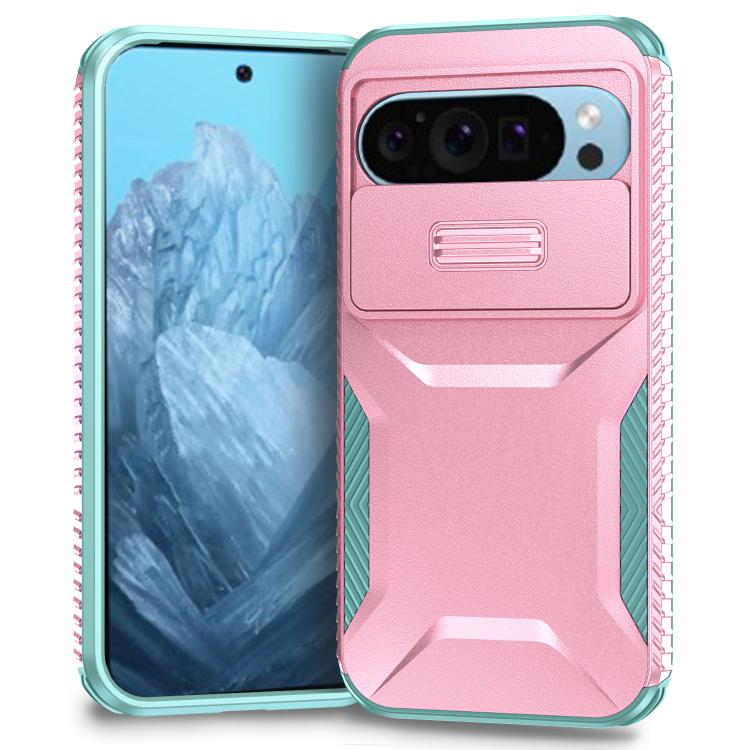 For Google Pixel 10 Pro / 10 / 9 Pro Sliding Camshield Phone Case(Pink + Grey Green) - Google Cases by buy2fix | Online Shopping UK | buy2fix