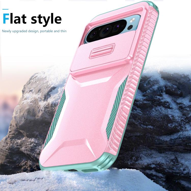 For Google Pixel 10 Pro / 10 / 9 Pro Sliding Camshield Phone Case(Pink + Grey Green) - Google Cases by buy2fix | Online Shopping UK | buy2fix
