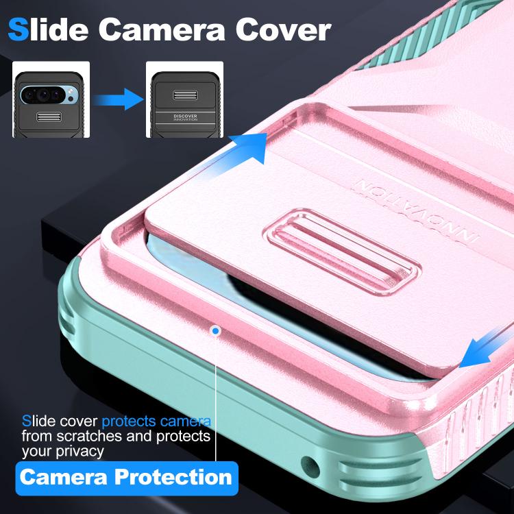 For Google Pixel 10 Pro / 10 / 9 Pro Sliding Camshield Phone Case(Pink + Grey Green) - Google Cases by buy2fix | Online Shopping UK | buy2fix