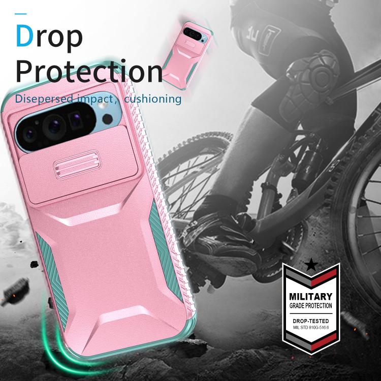 For Google Pixel 10 Pro / 10 / 9 Pro Sliding Camshield Phone Case(Pink + Grey Green) - Google Cases by buy2fix | Online Shopping UK | buy2fix