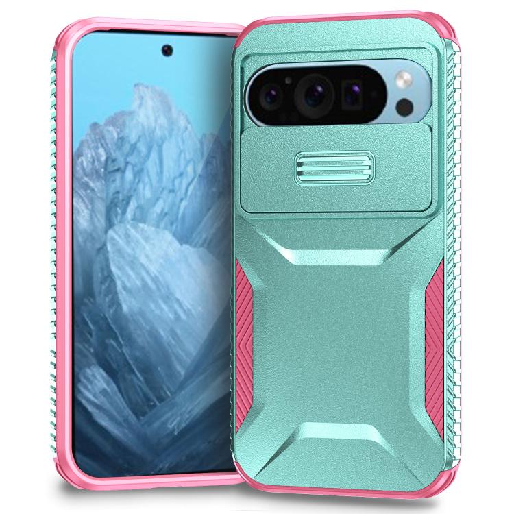 For Google Pixel 10 Pro / 10 / 9 Pro Sliding Camshield Phone Case(Grey Green + Pink) - Google Cases by buy2fix | Online Shopping UK | buy2fix