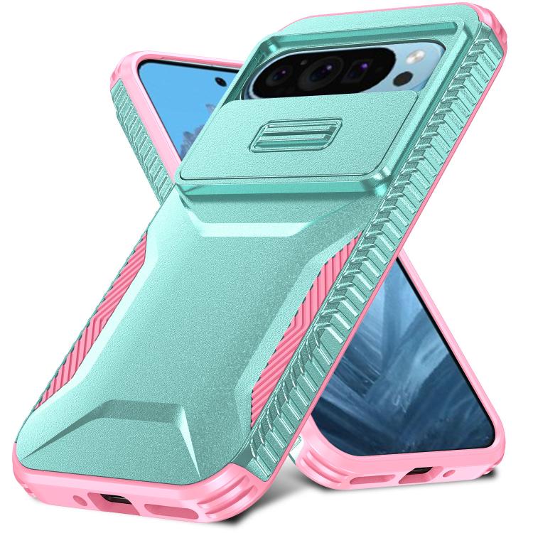 For Google Pixel 10 Pro / 10 / 9 Pro Sliding Camshield Phone Case(Grey Green + Pink) - Google Cases by buy2fix | Online Shopping UK | buy2fix
