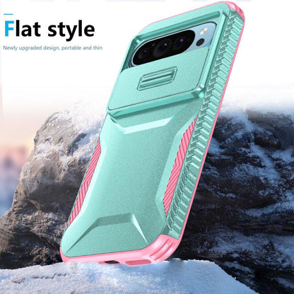 For Google Pixel 10 Pro / 10 / 9 Pro Sliding Camshield Phone Case(Grey Green + Pink) - Google Cases by buy2fix | Online Shopping UK | buy2fix
