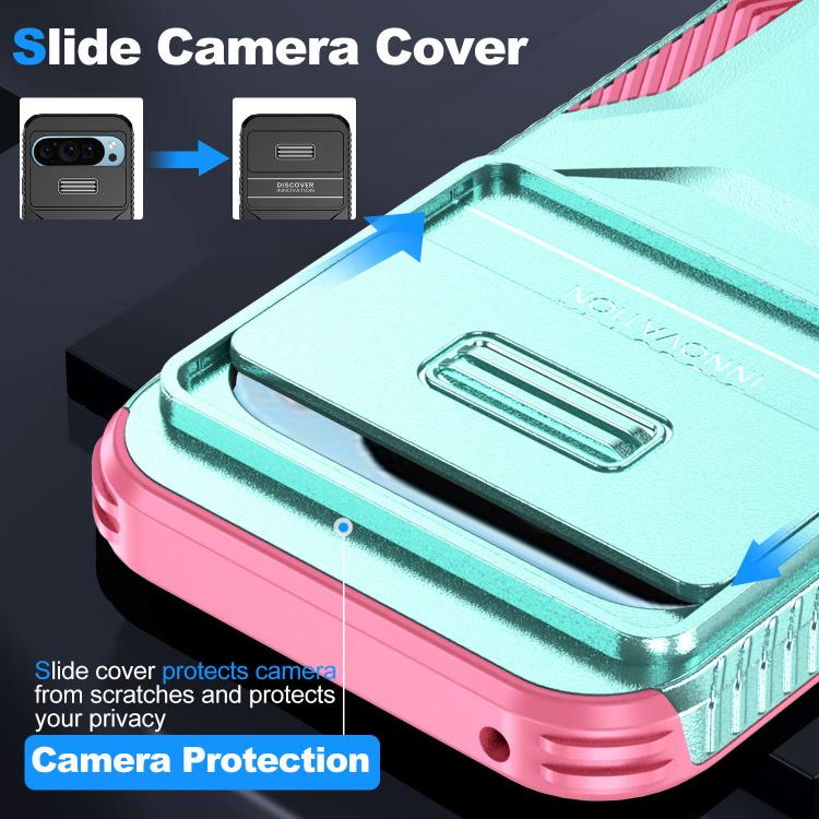 For Google Pixel 10 Pro / 10 / 9 Pro Sliding Camshield Phone Case(Grey Green + Pink) - Google Cases by buy2fix | Online Shopping UK | buy2fix