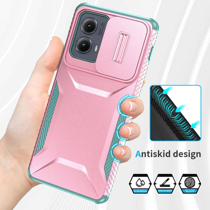 For Motorola Edge 5G 2024 Sliding Camshield Phone Case(Pink + Grey Green) - Motorola Cases by buy2fix | Online Shopping UK | buy2fix