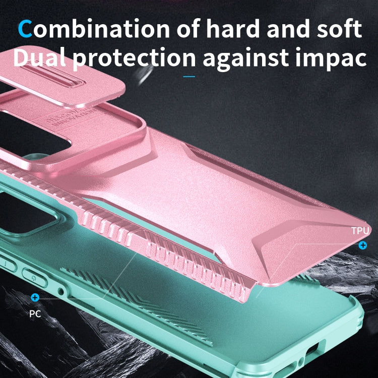 For Motorola Edge 5G 2024 Sliding Camshield Phone Case(Pink + Grey Green) - Motorola Cases by buy2fix | Online Shopping UK | buy2fix