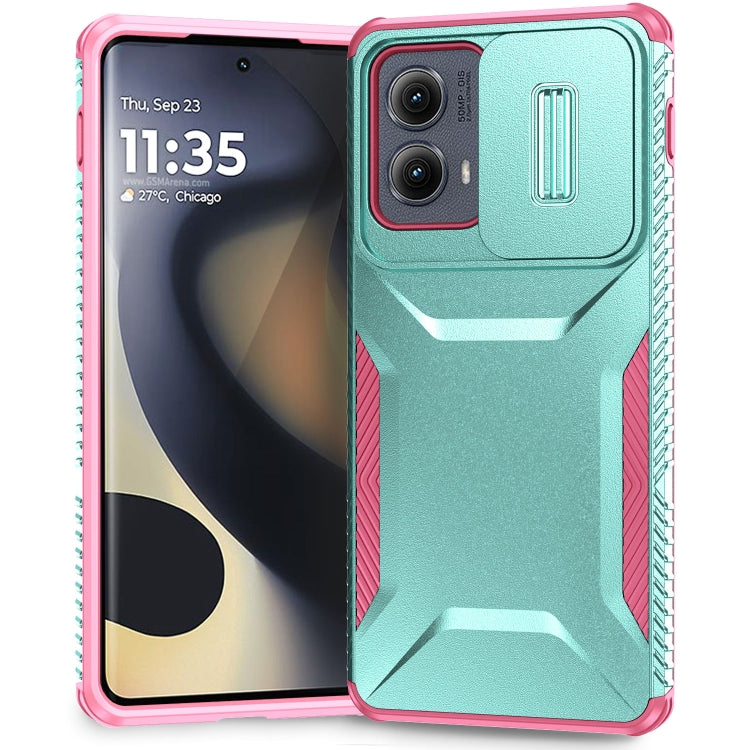 For Motorola Edge 5G 2024 Sliding Camshield Phone Case(Grey Green + Pink) - Motorola Cases by buy2fix | Online Shopping UK | buy2fix