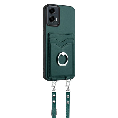 For Motorola Moto G 5G 2024 R20 Crossbody Rope Ring Card Holder Phone Case(Green) - Motorola Cases by buy2fix | Online Shopping UK | buy2fix